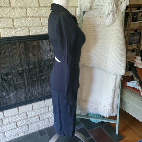 Gianfranco Ferre Vintage Navy Blue Silk Crepe Keyhole Reversible Sheath Dress 0 - Picture 5 of 8